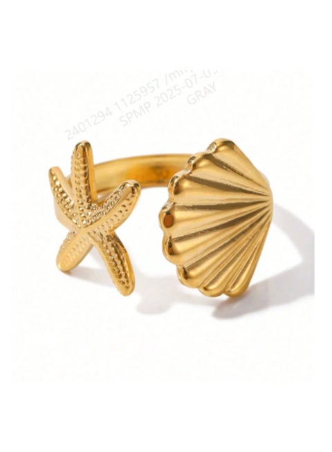 1pc Stainless Steel 3D Shell & Starfish Ring,