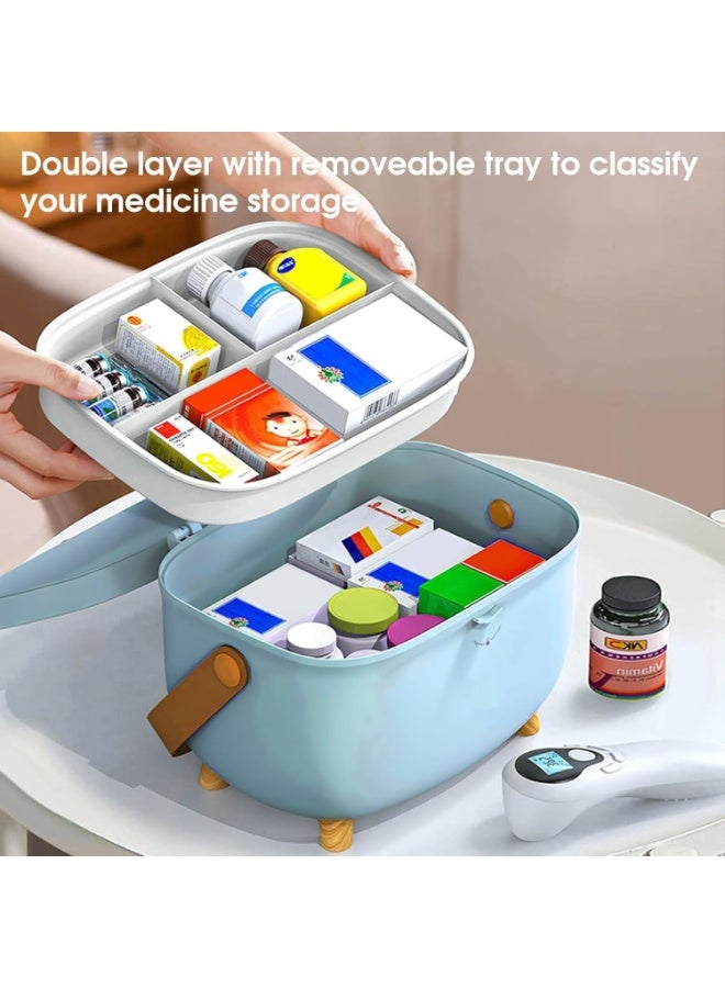 XiuWoo Large Capacity Medicine Storage Box, Home Pharmacy,  First Aid Storage, Double Layers Medicine Organizer, Portable Oval Plastic Storage Organizer with Latch Lock, Handle - Image 2