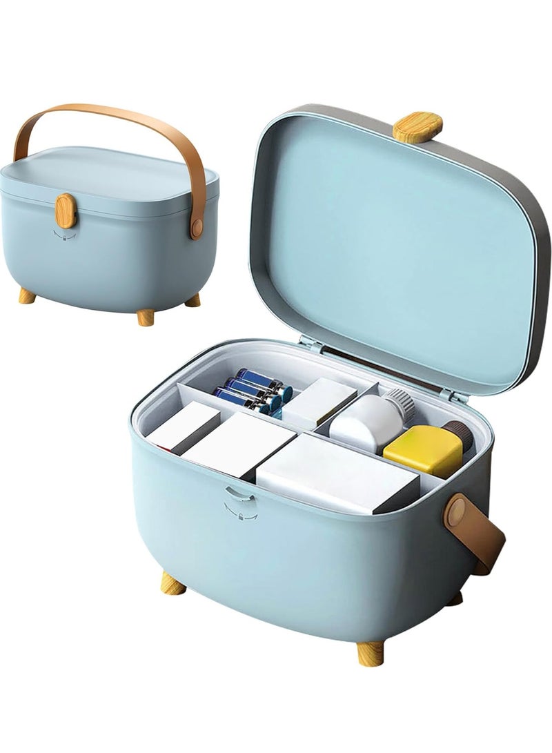 XiuWoo Large Capacity Medicine Storage Box, Home Pharmacy,  First Aid Storage, Double Layers Medicine Organizer, Portable Oval Plastic Storage Organizer with Latch Lock, Handle - Image 1
