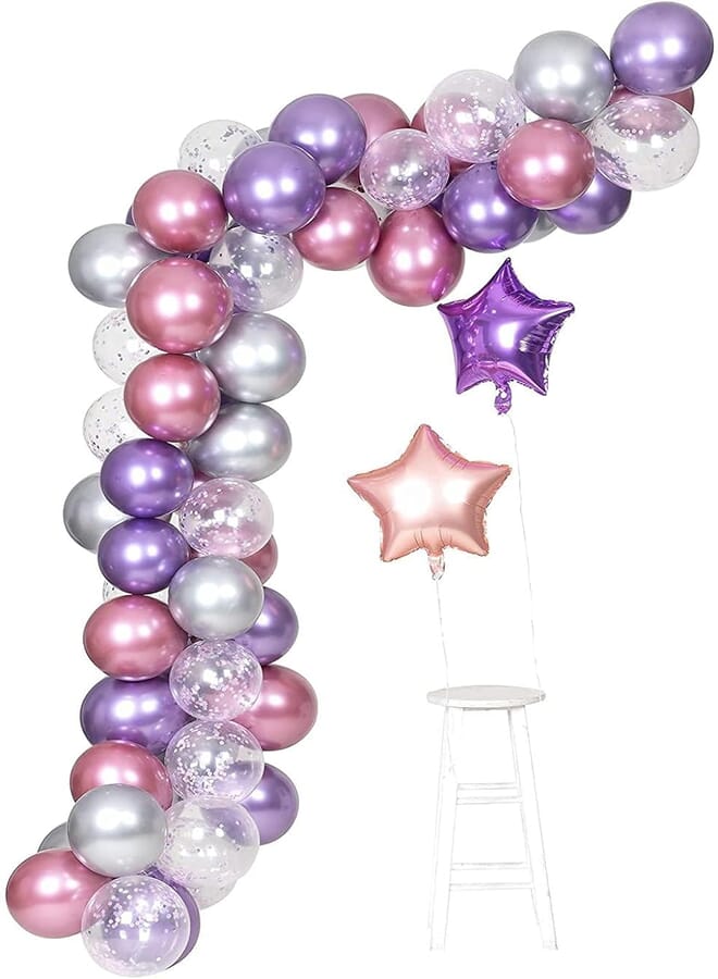 Secret Purple Metallic Chrome Pink Silver Balloons Garland Arch Kit 62 Pcs