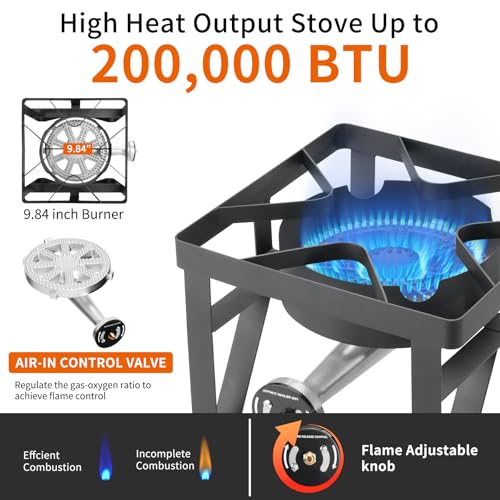 SKOK 200,000 BTUs High Pressure Single Burner Propane Camping Stove - Portable Outdoor Stove for Outdoor Cooking, Backyard, Picnic - Image 2