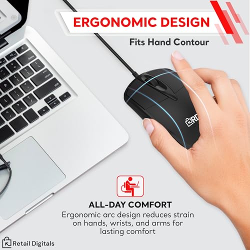Retail Digitals 3-Button USB Wired Mouse | High-Precision Optical Tracking | Durable for Desktop & Laptop | Black - Image 5