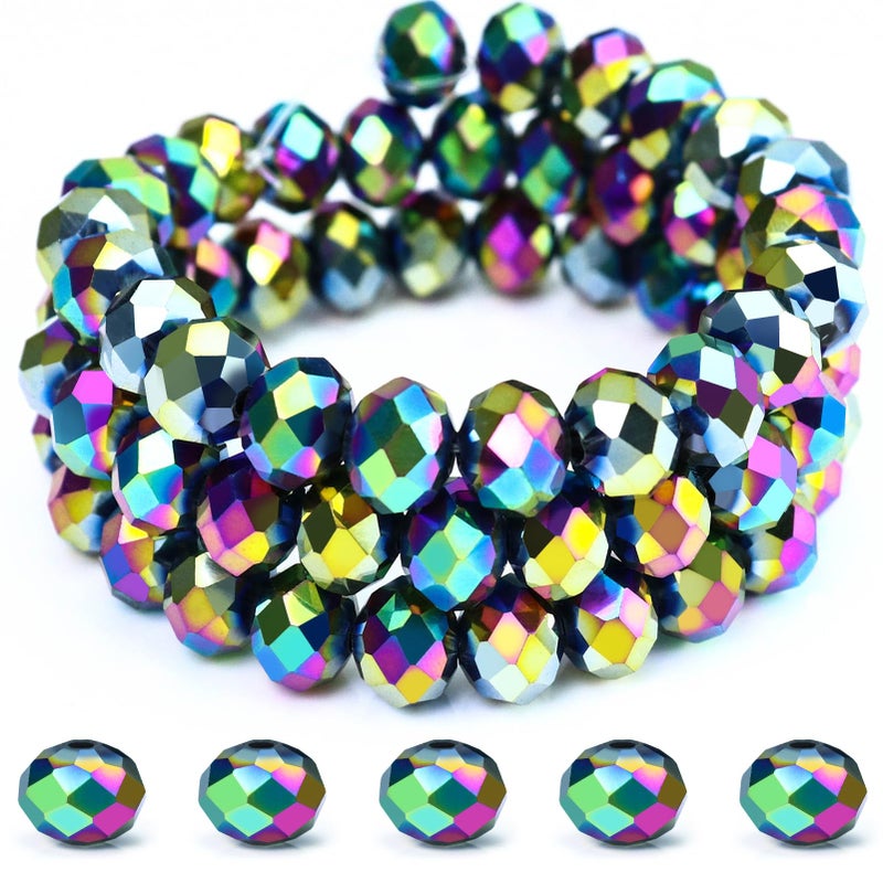 Dowarm 200 Pieces 8mm Briolette Crystal Glass Beads for Jewelry Making Rondelle Crystal Beads for Crafts Wind Chimes Suncatchers Briolette Spacer Beads Rainbow 8MM
