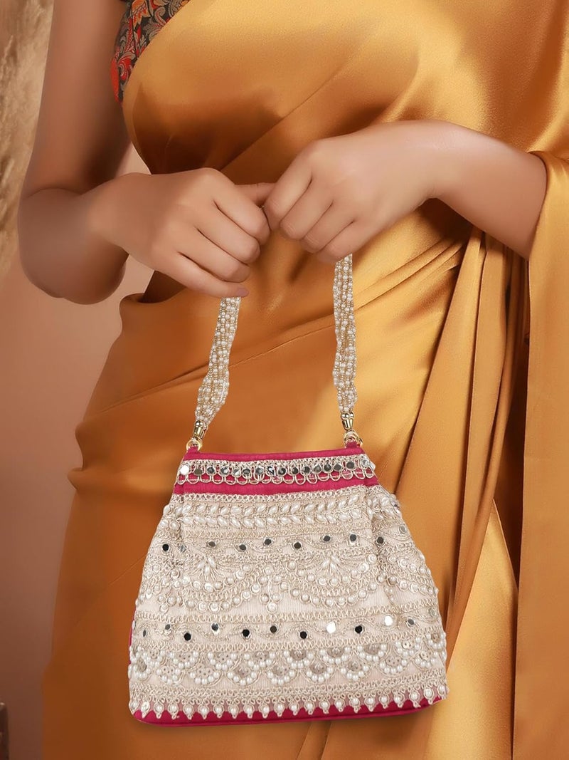 PLANX Velvet Stylish Embroidery Unique Design Traditional Wedding Party Handheld Potli Bag For Women - Image 2