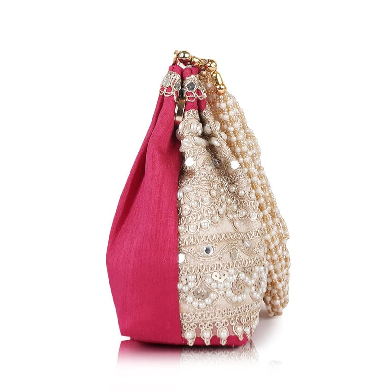 PLANX Velvet Stylish Embroidery Unique Design Traditional Wedding Party Handheld Potli Bag For Women - Image 3