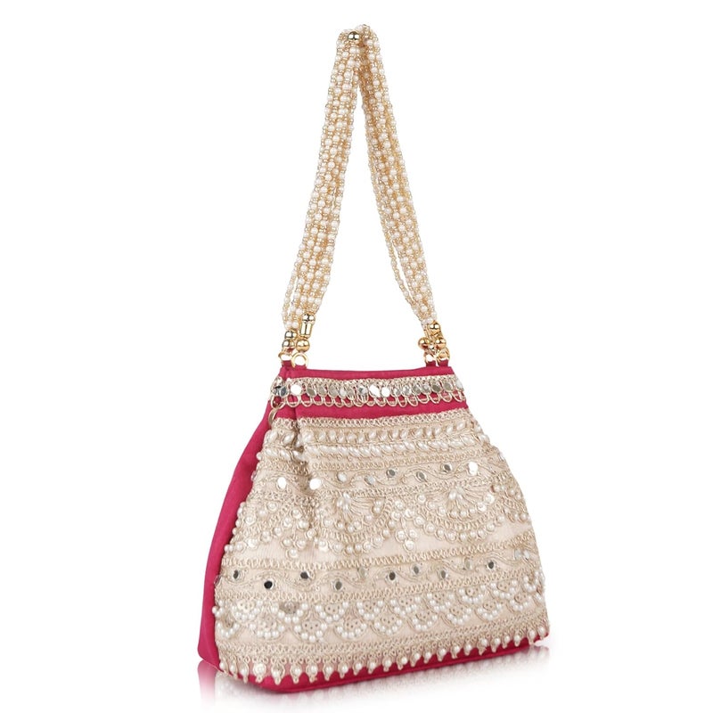 PLANX Velvet Stylish Embroidery Unique Design Traditional Wedding Party Handheld Potli Bag For Women - Image 1