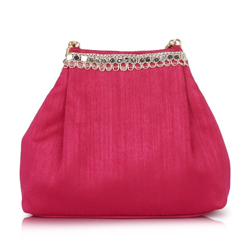 PLANX Velvet Stylish Embroidery Unique Design Traditional Wedding Party Handheld Potli Bag For Women - Image 4