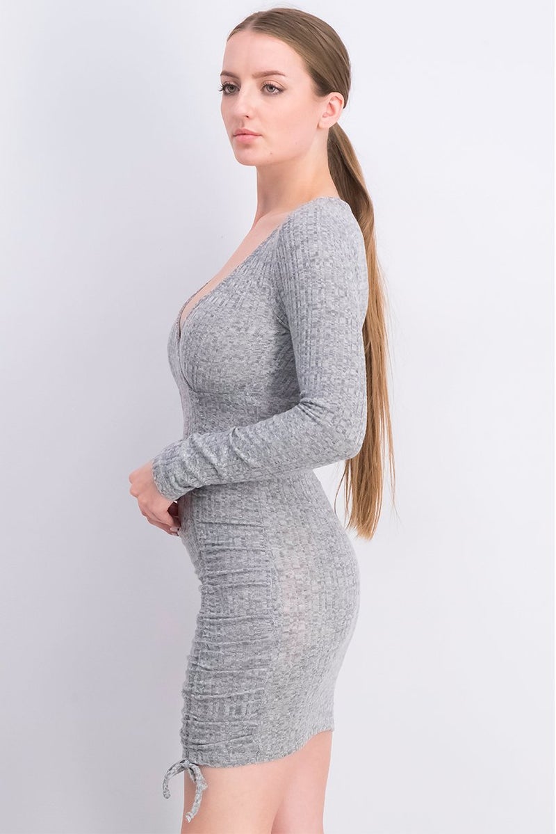 TOPSHOP Women Textured Long Sleeve Mini Dress, Grey - Image 3