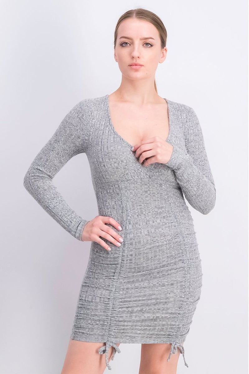TOPSHOP Women Textured Long Sleeve Mini Dress, Grey - Image 1