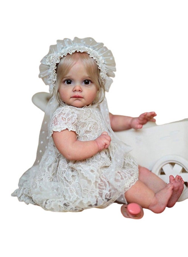 YelaJoy - Realistic Reborn Baby Doll, Soft Newborn Baby Doll with Hair Band and White Dress, Girl Toy, Gift Doll, Reborn Baby Doll, Silicone Full Body Lifelike Dolls for Baby Gift Doll (58cm, 1.7kg) - Image 1