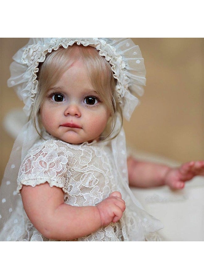 YelaJoy - Realistic Reborn Baby Doll, Soft Newborn Baby Doll with Hair Band and White Dress, Girl Toy, Gift Doll, Reborn Baby Doll, Silicone Full Body Lifelike Dolls for Baby Gift Doll (58cm, 1.7kg) - Image 1