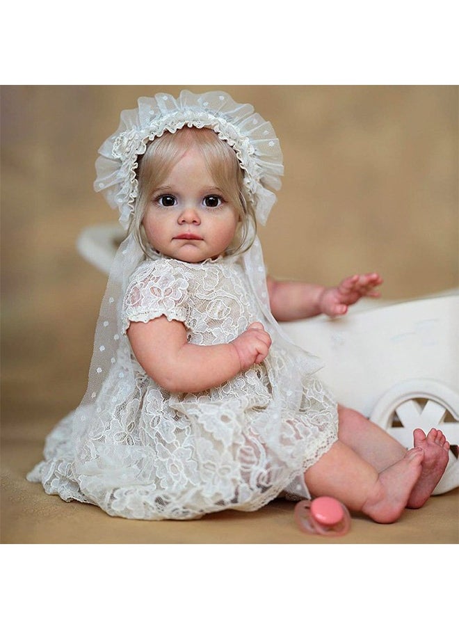 YelaJoy - Realistic Reborn Baby Doll, Soft Newborn Baby Doll with Hair Band and White Dress, Girl Toy, Gift Doll, Reborn Baby Doll, Silicone Full Body Lifelike Dolls for Baby Gift Doll (58cm, 1.7kg) - Image 1