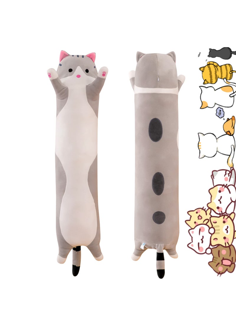 Rexinc Rexinc Lonng Gray Cat Plush Pillow Toy Sleeping Pillow Cute Cartoon Cat Stuffed Animals Soft Long Body Pillow Gift for Kids(27.55in) 