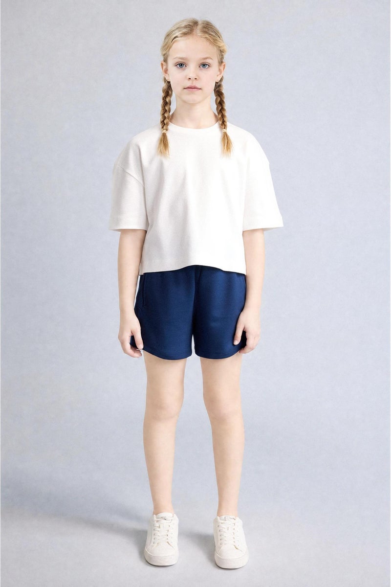 DeFacto Blue Girl Girl Elastic Waist Shorts Casual - Image 2