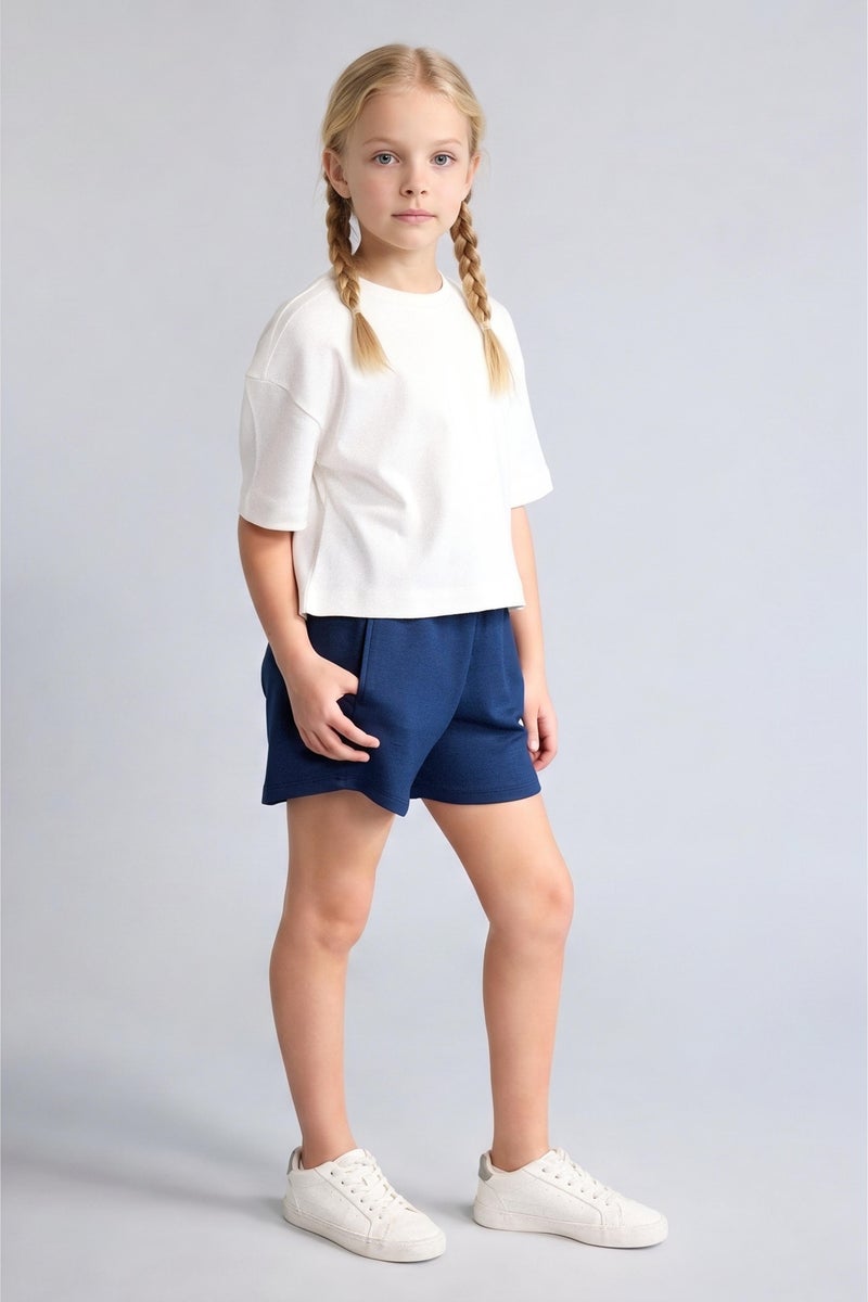 DeFacto Blue Girl Girl Elastic Waist Shorts Casual - Image 1