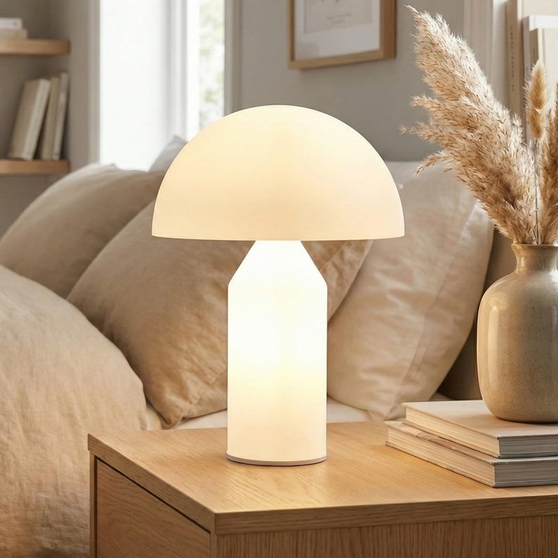Brightech Venus Mushroom Table Lamp - Modern Lamp for Living Room, Bedroom Side/End Table - Dimmable, Unique Side Table LED Lamp Shade for Office, Reading - Brass/Gold, 14" Tall - Image 1