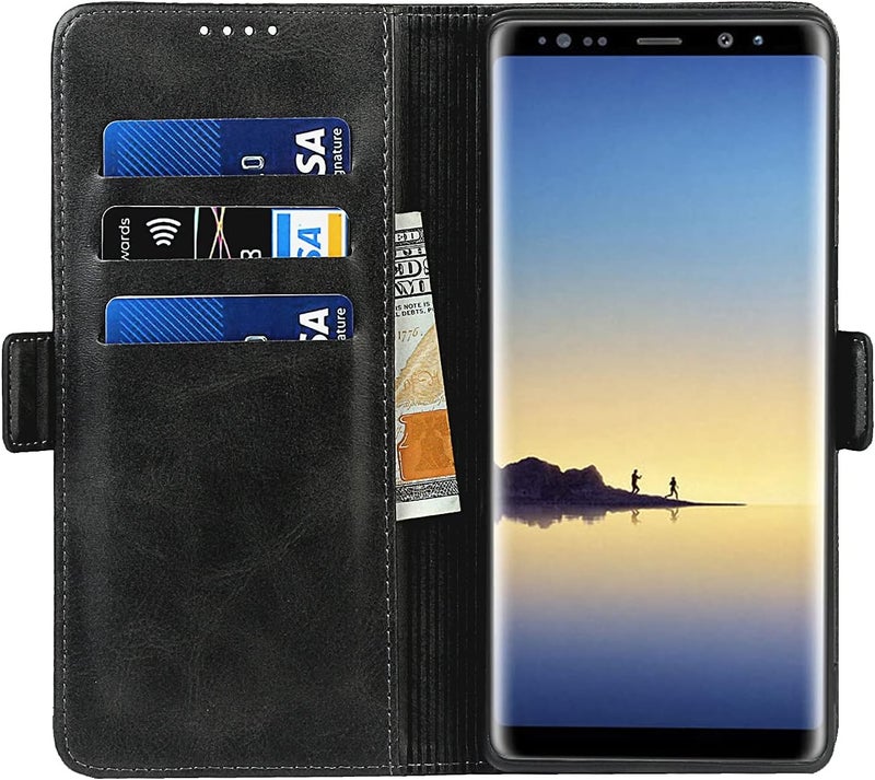 iCoverCase for Samsung Note 8 Case, PU Leather Wallet Case with Card Holder [Built-in Magnet] Shockproof Protective Flip Cover for Samsung Galaxy Note 8 - Dark Gray - Image 2