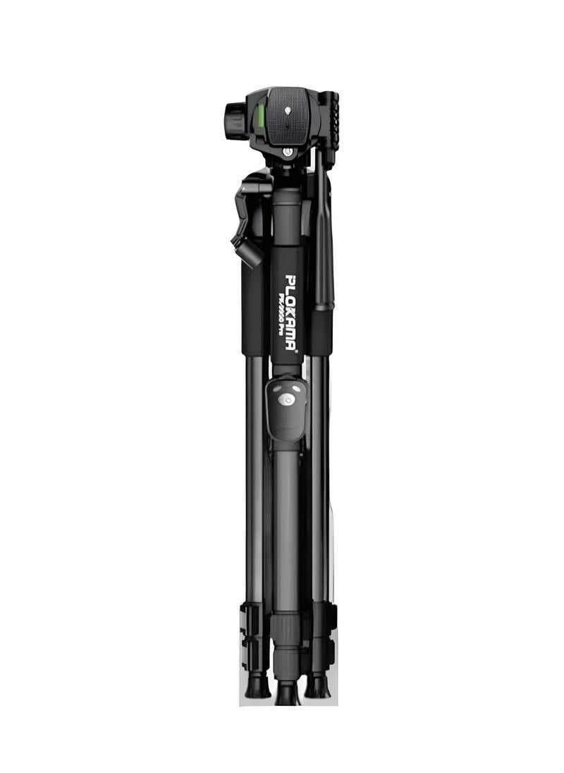 Generic - PLOKAMA PK-9950 Tripod for Camera and Mobile Phone, Height up to 150 cm, Supports 360-degree Rotation, Remote Control and Cover - Black - Image 1