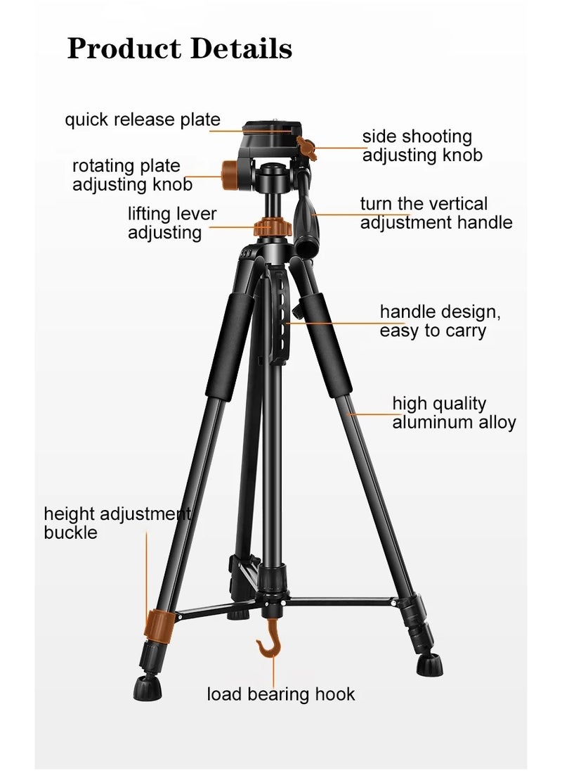 Generic - PLOKAMA PK-9950 Tripod for Camera and Mobile Phone, Height up to 150 cm, Supports 360-degree Rotation, Remote Control and Cover - Black - Image 1
