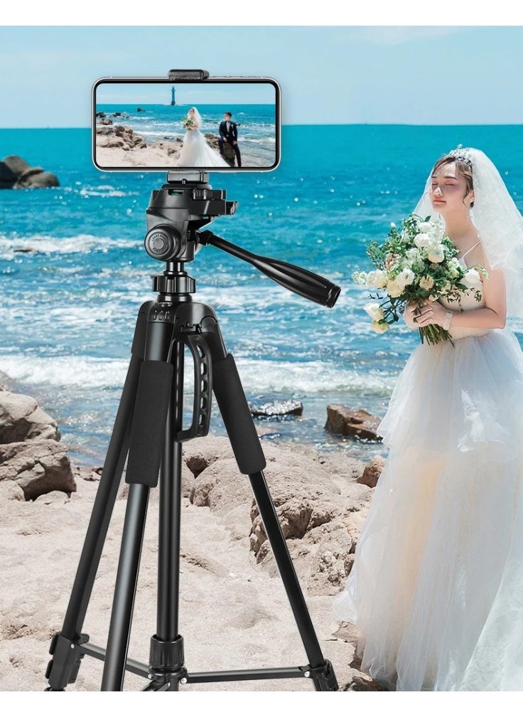 Generic - PLOKAMA PK-9950 Tripod for Camera and Mobile Phone, Height up to 150 cm, Supports 360-degree Rotation, Remote Control and Cover - Black - Image 1
