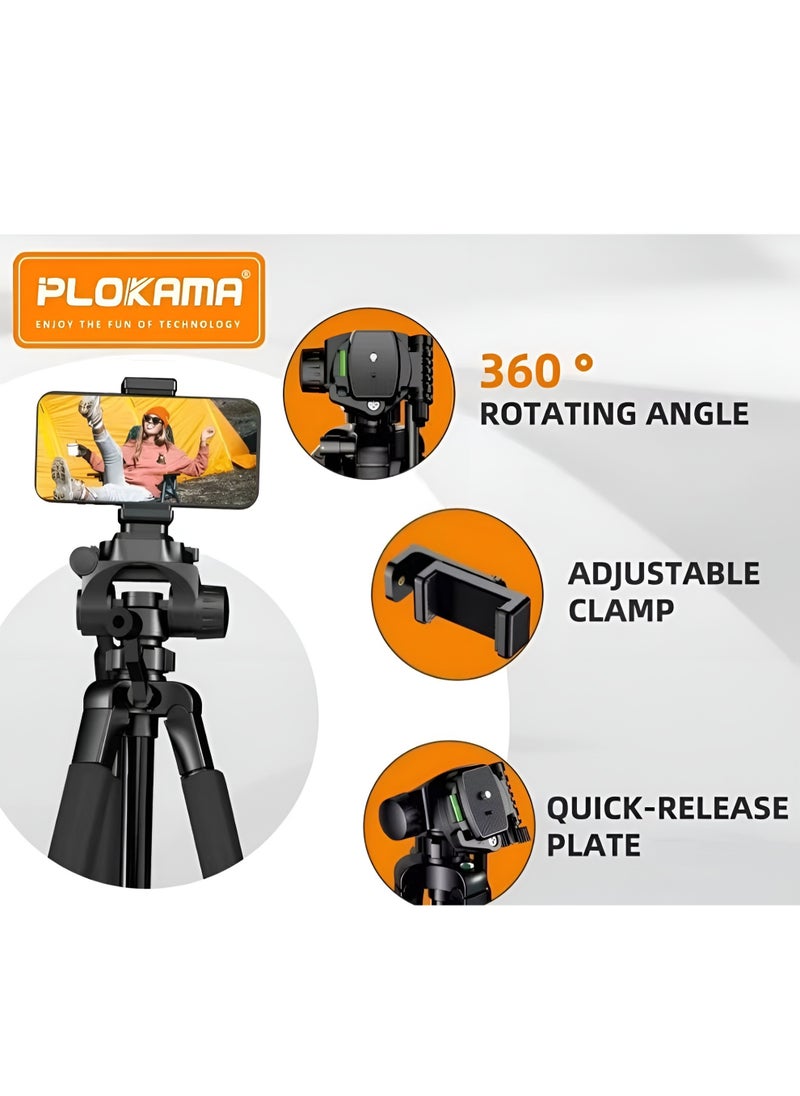 Generic - PLOKAMA PK-9950 Tripod for Camera and Mobile Phone, Height up to 150 cm, Supports 360-degree Rotation, Remote Control and Cover - Black - Image 1