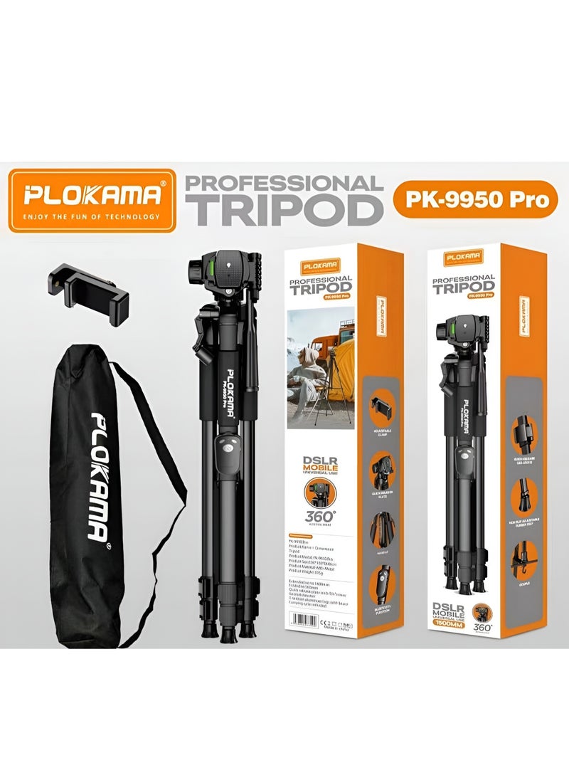 Generic - PLOKAMA PK-9950 Tripod for Camera and Mobile Phone, Height up to 150 cm, Supports 360-degree Rotation, Remote Control and Cover - Black - Image 1