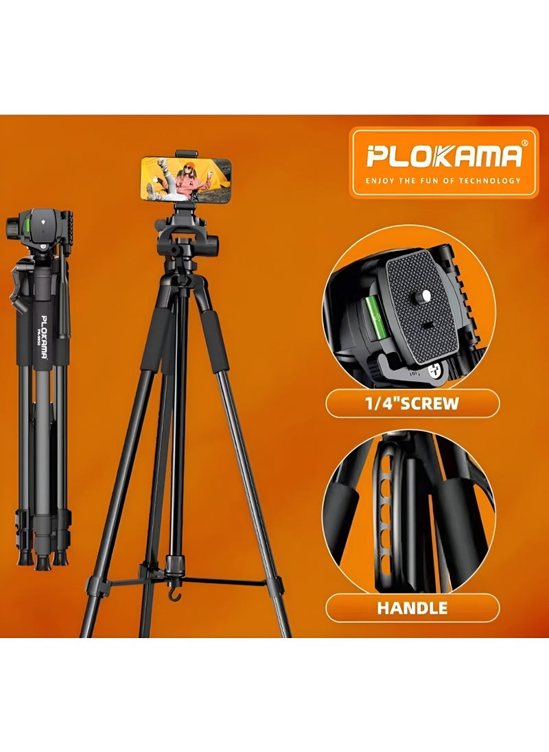 Generic - PLOKAMA PK-9950 Tripod for Camera and Mobile Phone, Height up to 150 cm, Supports 360-degree Rotation, Remote Control and Cover - Black - Image 1