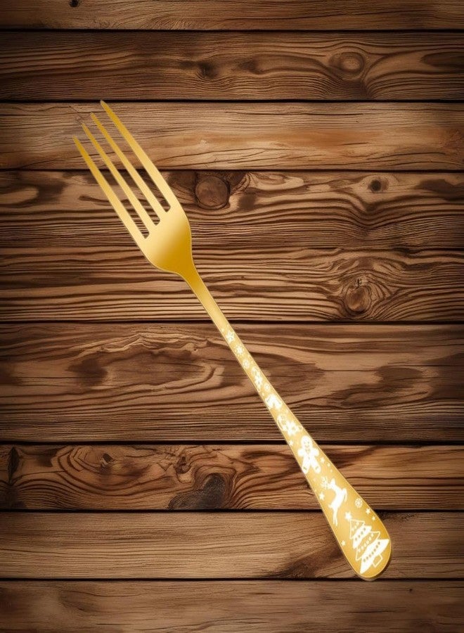 Sugalsu Christmas Pattern Handle Design Silverware Set, Stainless Steel Flatware Sets, Kitchen Utensil Set, Tableware Cutlery for Home and Restaurant, Dishwasher Safe (Pack of 6, Gold) - Image 3