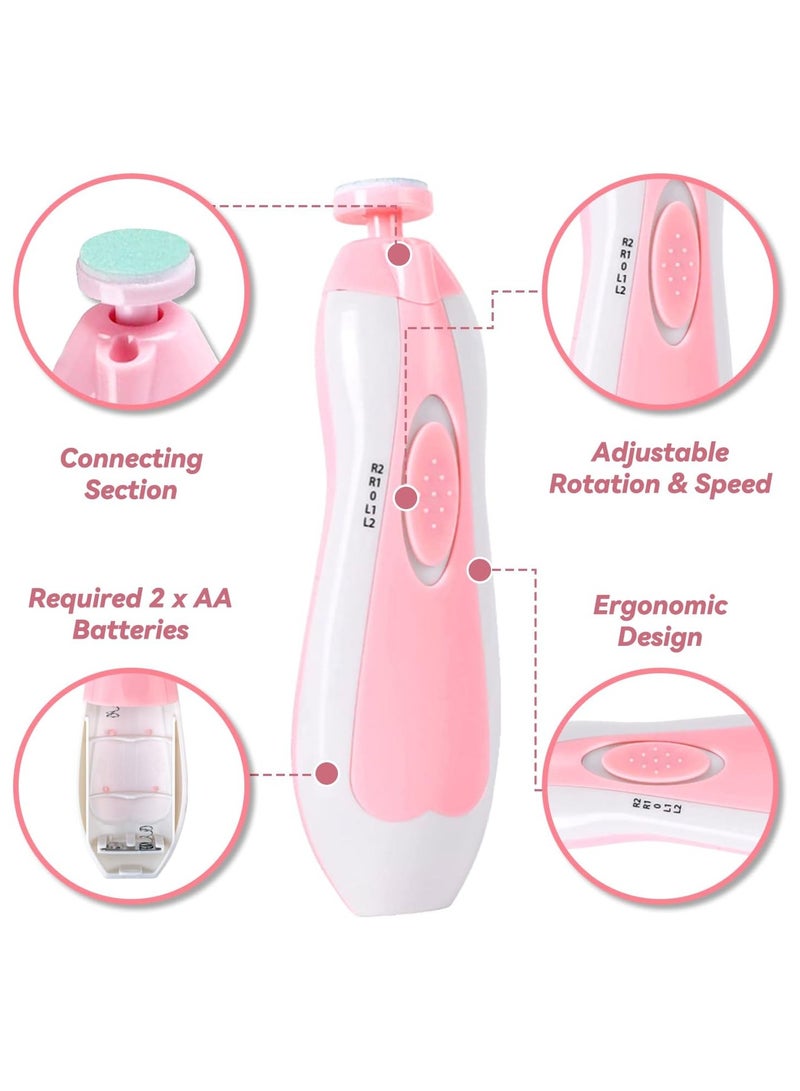 Baby Nail Trimmer Electric Safe Baby Nail Clippers, Manicure Set, Trim Polish Grooming kit for Newborn Toddler or Adults Toes Fingernails, Pink - Image 3