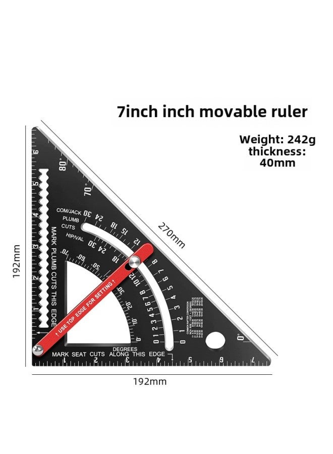 Yun Bei Carpenter Metric/Imperial Triangular Ruler Aluminum Alloy Carpenter Straight Ruler 7inch/Metric 90 Degree Ruler-Model:7-inch Inch Movable Ruler [bag] 242g - Image 1