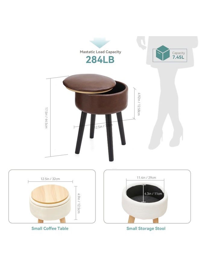 BRIAN & DANY Vanity Stool, Leather Vanity Stool Chair with Storage, Round Makeup Chair Soft Padded Seat with Legs for Bedroom (Brown) - Image 2