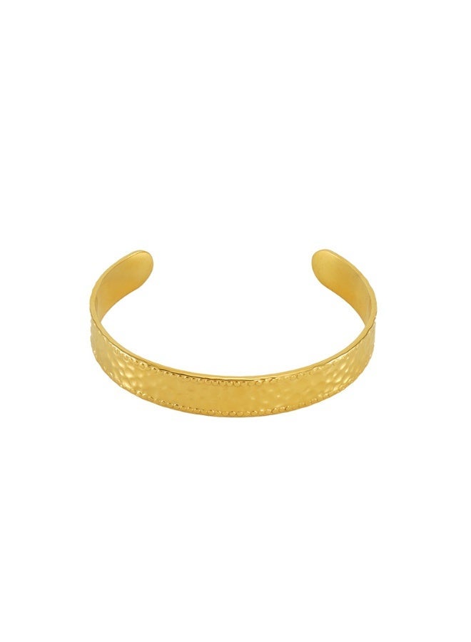 AMETOER 18K Gold-Plated Stainless Steel Open Cuff Bracelet for Women | Versatile Hammered C-Shaped Design - Image 1