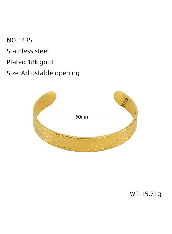 AMETOER 18K Gold-Plated Stainless Steel Open Cuff Bracelet for Women | Versatile Hammered C-Shaped Design - Image 5