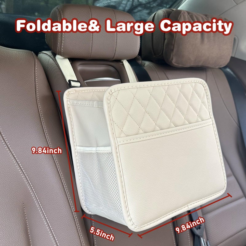 Witaxima Upgrade Car Seat Organizer Backseat with Storage Pockets, Multipurpose Car Organizer Hanging, Car Trash Bag Can,Premium PU Leather Garbage Can 2.14 Gallon Large Capacity Accessories Beige - Image 3