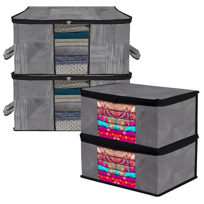 Kuber Industries Zipper Closure Saree Cover Underbed Stoarge Bag With Handle Set 2 Pieces Saree 2 Pieces Underbed Storage Bag Combo Set LiningDesign Set of 4 Gray - Image 1