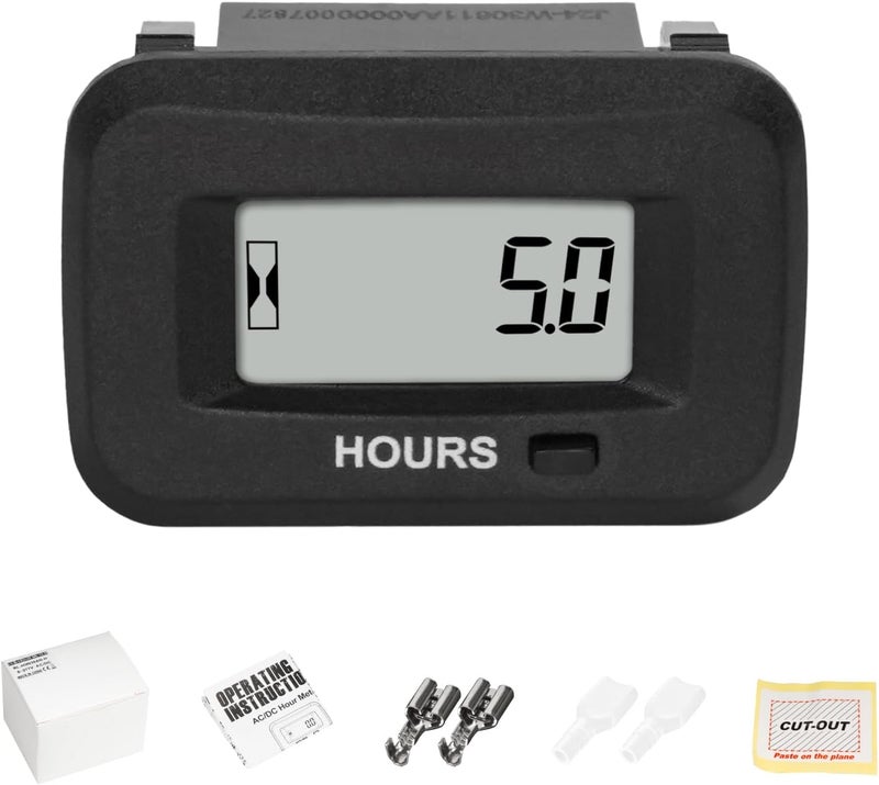 Jayron Digital LED Hour Meter Gauge AC/DC 5V to277V Voltage,Resettable Maintenance Interval Data Storage Waterproof Design for Small Engines,Such as Lawn Mower,Generator,Air Compressor,Motorcycle… - Image 1