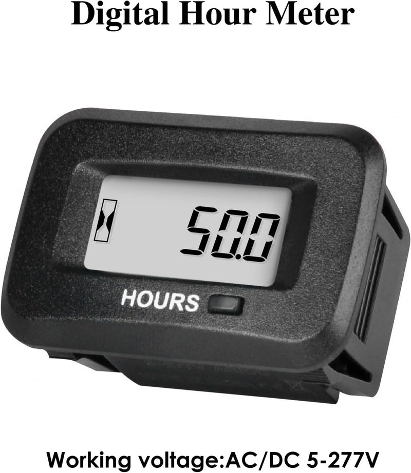 Jayron Digital LED Hour Meter Gauge AC/DC 5V to277V Voltage,Resettable Maintenance Interval Data Storage Waterproof Design for Small Engines,Such as Lawn Mower,Generator,Air Compressor,Motorcycle… - Image 2