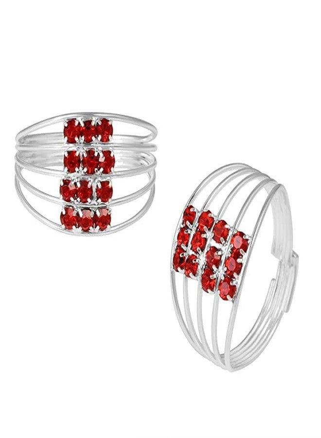 SMARNN Metal Toe Ring Red Zircon for Women Girls (Pack of 2) - Image 3