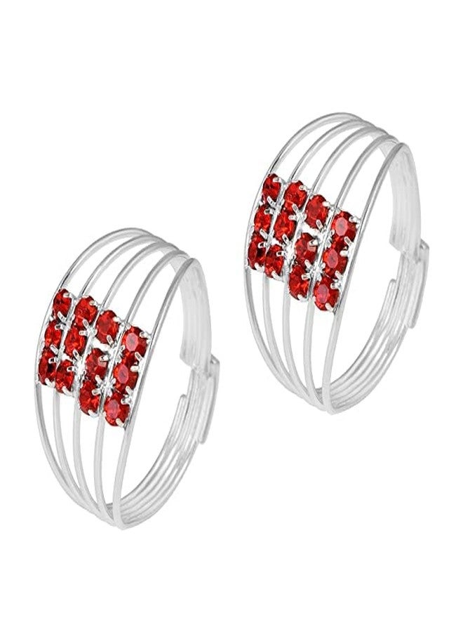 SMARNN Metal Toe Ring Red Zircon for Women Girls (Pack of 2) - Image 1