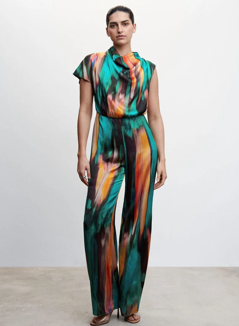 MANGO Cowl Neck Printed Jumpsuit
