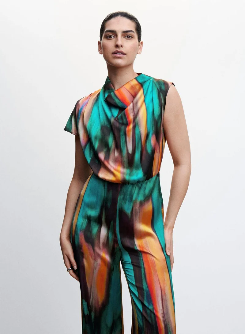 MANGO Cowl Neck Printed Jumpsuit