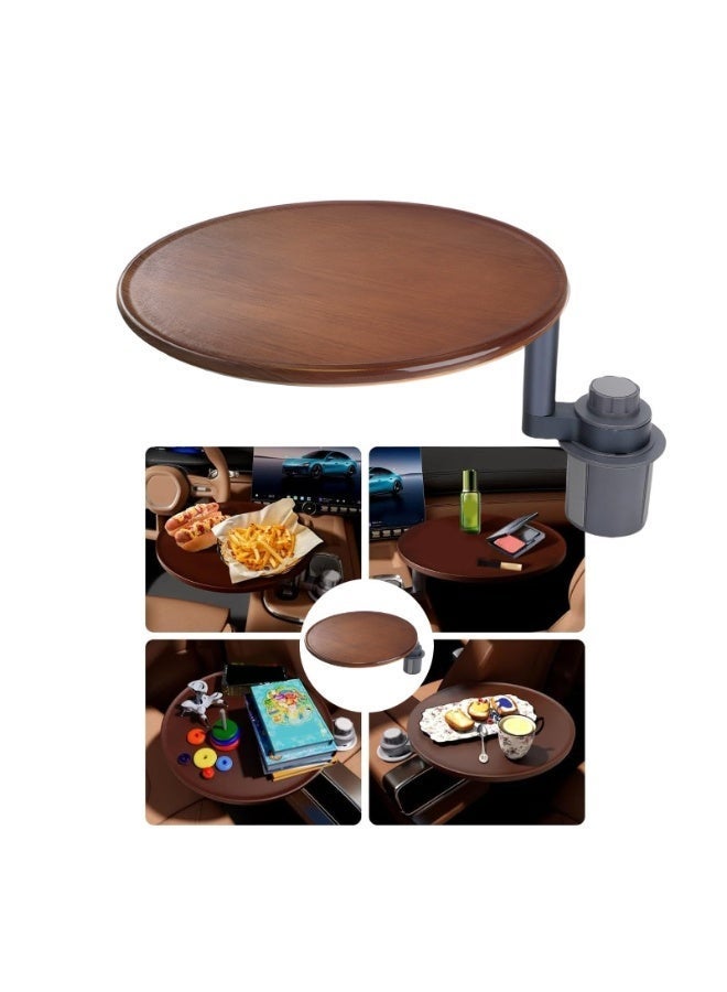 Car Tray Desk for Laptop, 360° Rotating Wood Cup Holder Tray with Aluminum Base – Ergonomic, Eco-Friendly & Fits Tesla, Ford, Most Vehicles - Image 1