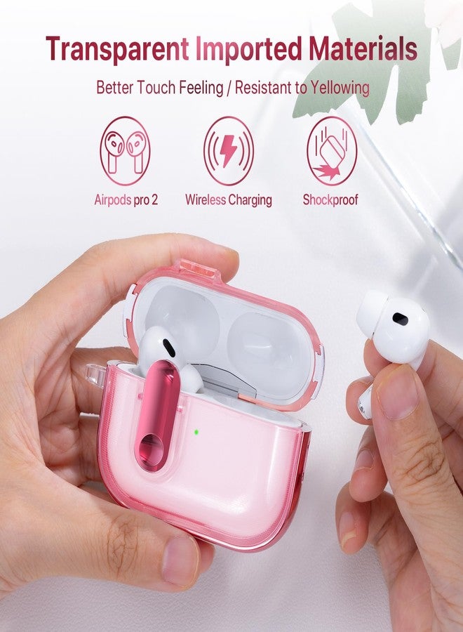 روفونجوانجو جراب حماية RFUNGUANGO (مع قفل أمان) لسماعات AirPods Pro من الجيل الثاني/الأول، جراب حماية ناعم من مادة TPU لسماعات AirPods Pro 2 - مع طقم تنظيف/حبل تعليق، لون وردي بالكامل - Image 5