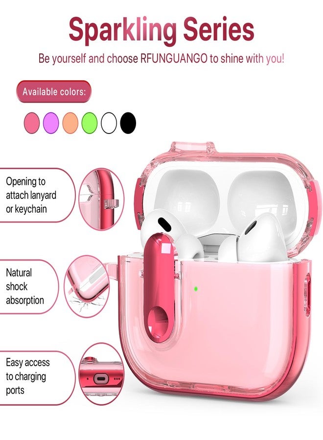 روفونجوانجو جراب حماية RFUNGUANGO (مع قفل أمان) لسماعات AirPods Pro من الجيل الثاني/الأول، جراب حماية ناعم من مادة TPU لسماعات AirPods Pro 2 - مع طقم تنظيف/حبل تعليق، لون وردي بالكامل - Image 3