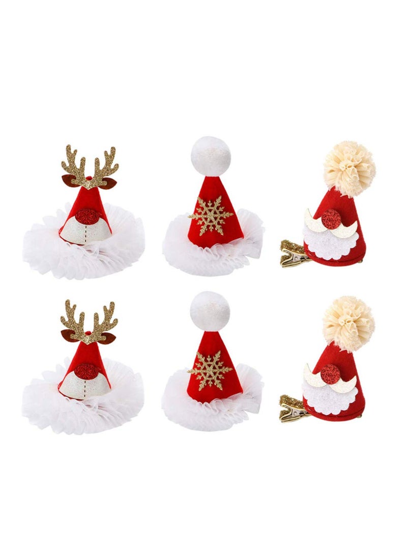Beaupretty - 6 Pieces Christmas Hair Clips Santa Hat Hair Clips Mini Hat Hair Pins Plush Pompom Hat Hair Barrettes for Girls - Image 1