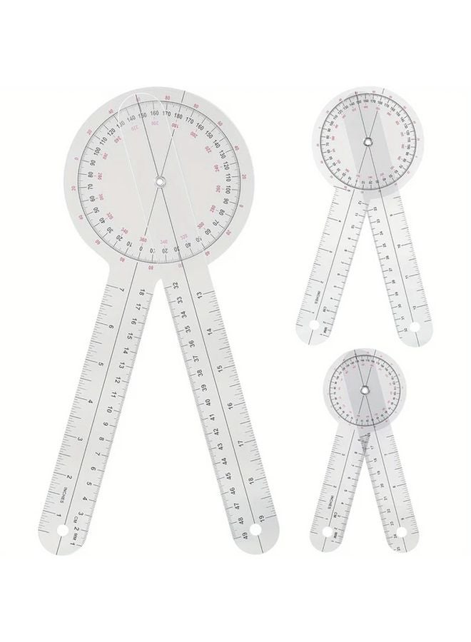 3pcs Plastic Protractor Set 6 8 12 Inch Angle Measuring Tool 360 Degree Goniometer - Image 1