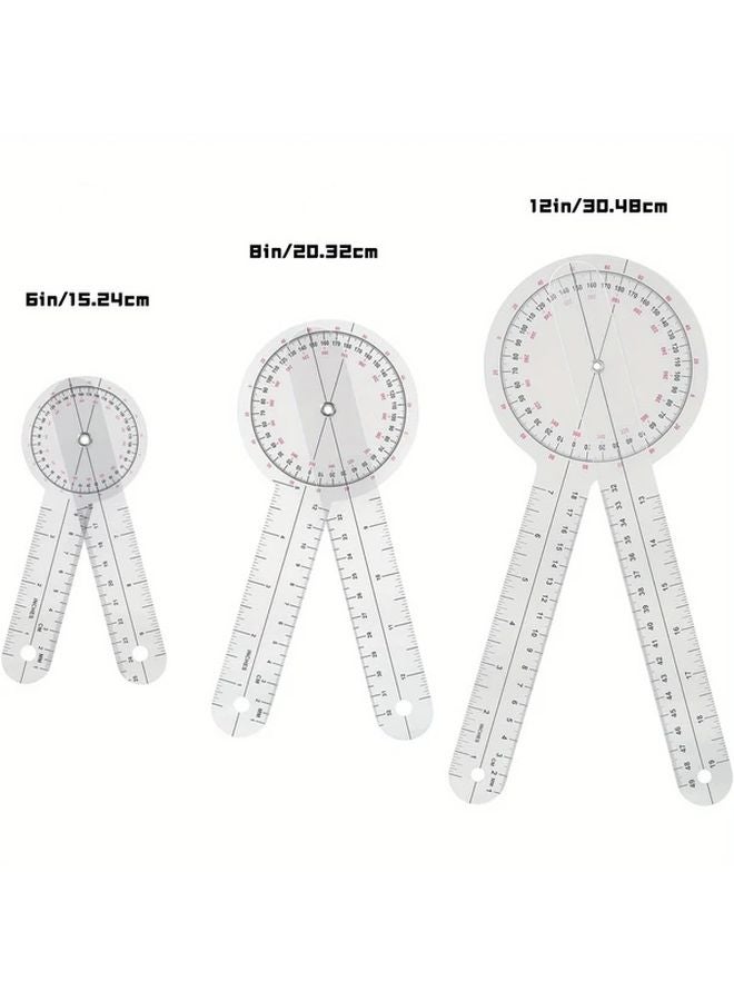 3pcs Plastic Protractor Set 6 8 12 Inch Angle Measuring Tool 360 Degree Goniometer - Image 3