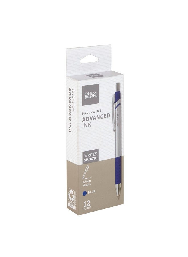 Office Depot Advanced Ink Retractable Ballpoint Pens Needle Point 0.7 Mm Silver Barrel Blue Ink Pack Of 12 - Image 2