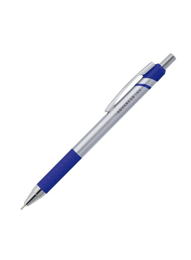 Office Depot Advanced Ink Retractable Ballpoint Pens Needle Point 0.7 Mm Silver Barrel Blue Ink Pack Of 12 - Image 3