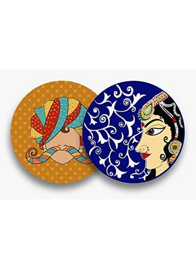 ACL Creations Reversible MDF Circle Coaster (Ethinic Bride and Groom Design) Set of 4 - Image 1